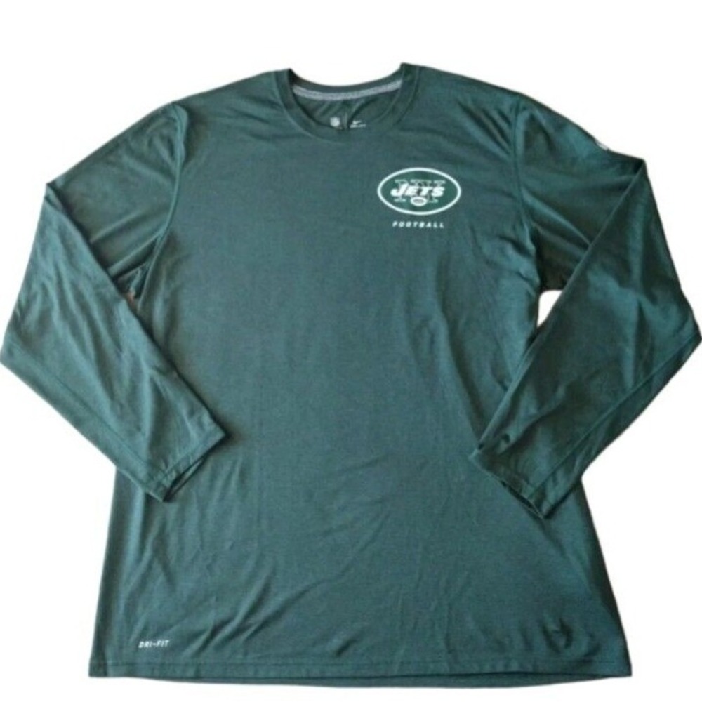 Nike NFL T Shirt Man's 2X Green New York Jets Football Dri-Fit Long‎ Sleeves
